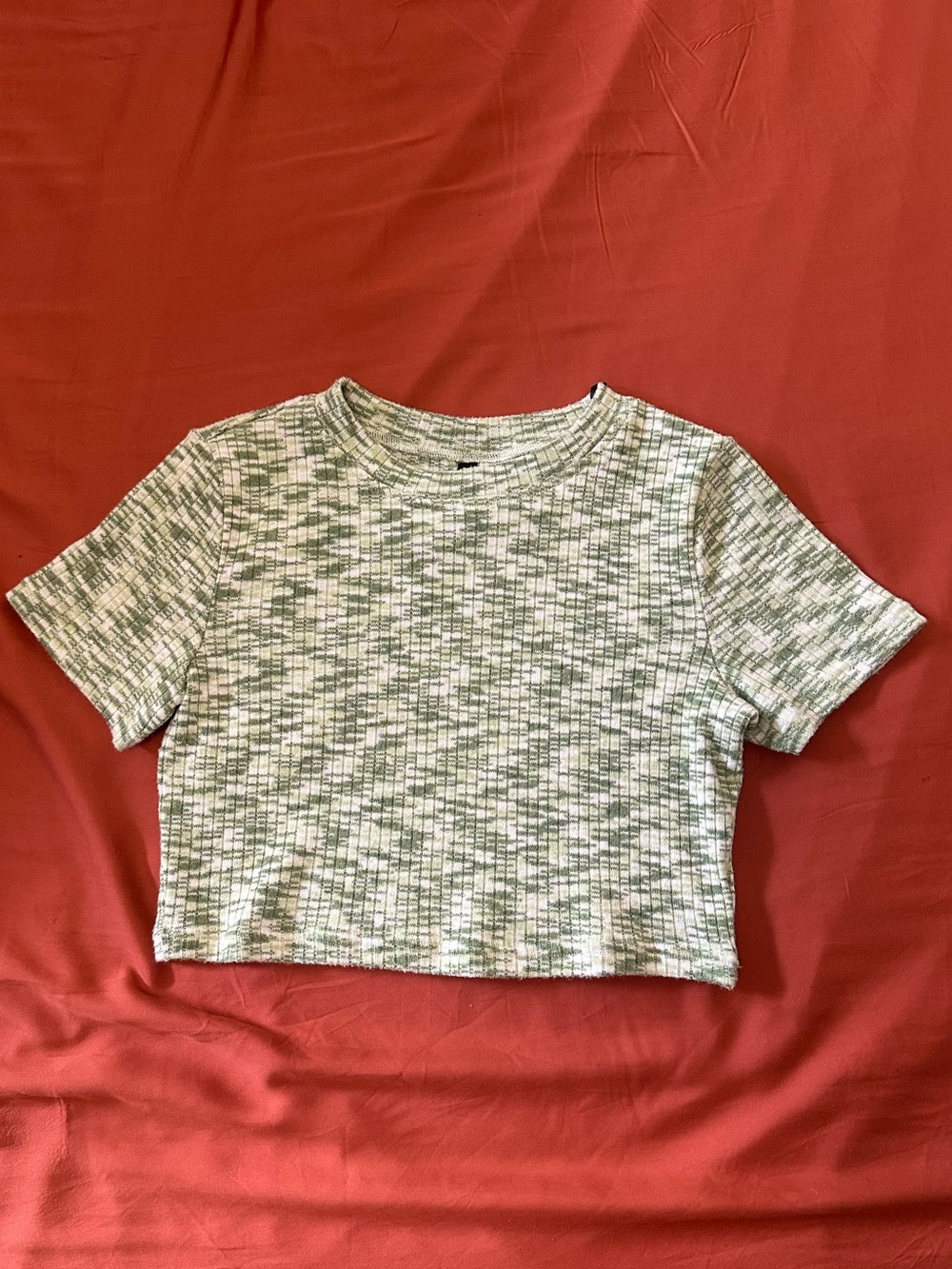 Cropped Short Sleeve Top in Multiple Shades of Green and White